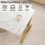 Wolawu Coffee Table Living Room Table White Center Table, Simple Modern Faux Marble Rectangular Tea Tables with Sturdy Gold Metal Frame,Industrial Wooden Coffee Table for Bedroom Home Office Wolawu