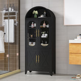 erosoei 73" H Metal Tall Arched Kitchen Pantry Cabinet, Modern Farmhouse China Storage Cabinets with Glass Door and Adjustable Shelves, Versatile Cupboard for Kitchen, Dining Room, Bathroom (Black) erosoei