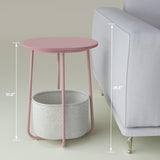 TUTOTAK Small Side Table, Oval End Table, Night Stand, Bedside Table, Set of 2, Sofa Table with Cloth Storage Basket, Living Room, Bed Room, Pink TB01BP0632 TUTOTAK