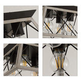 Q&S Farmhouse Ceiling Light Oak Semi Flush Mount Vintage 4-Light Square Rustic Island Light Fixtures for Entryway Hallway Dining Room Living Room Bedroom Q&S