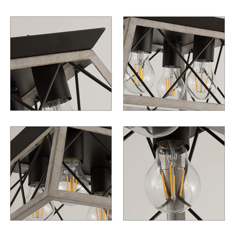 Q&S Farmhouse Ceiling Light Oak Semi Flush Mount Vintage 4-Light Square Rustic Island Light Fixtures for Entryway Hallway Dining Room Living Room Bedroom Q&S