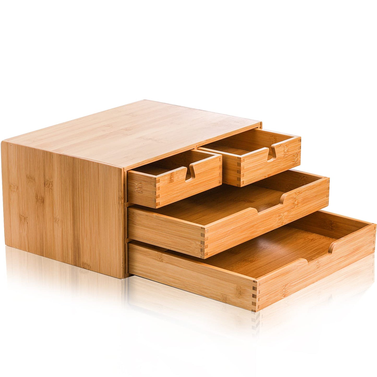 DEAYOU Bamboo Desk Organizer, Bamboo Storage Cabinet Box with 4 Drawers for Letter, Home Office Supplies, 3-Layer - WoodArtSupply