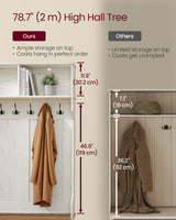 VASAGLE Hall Tree with Bench and Shoe Storage, Coat Rack with Shoe Bench, Entryway Furniture, 6 Tri-Hooks, Sliding Door, Farmhouse Style, Space Saving, Rustic White and Honey Brown UHSR443W01 VASAGLE