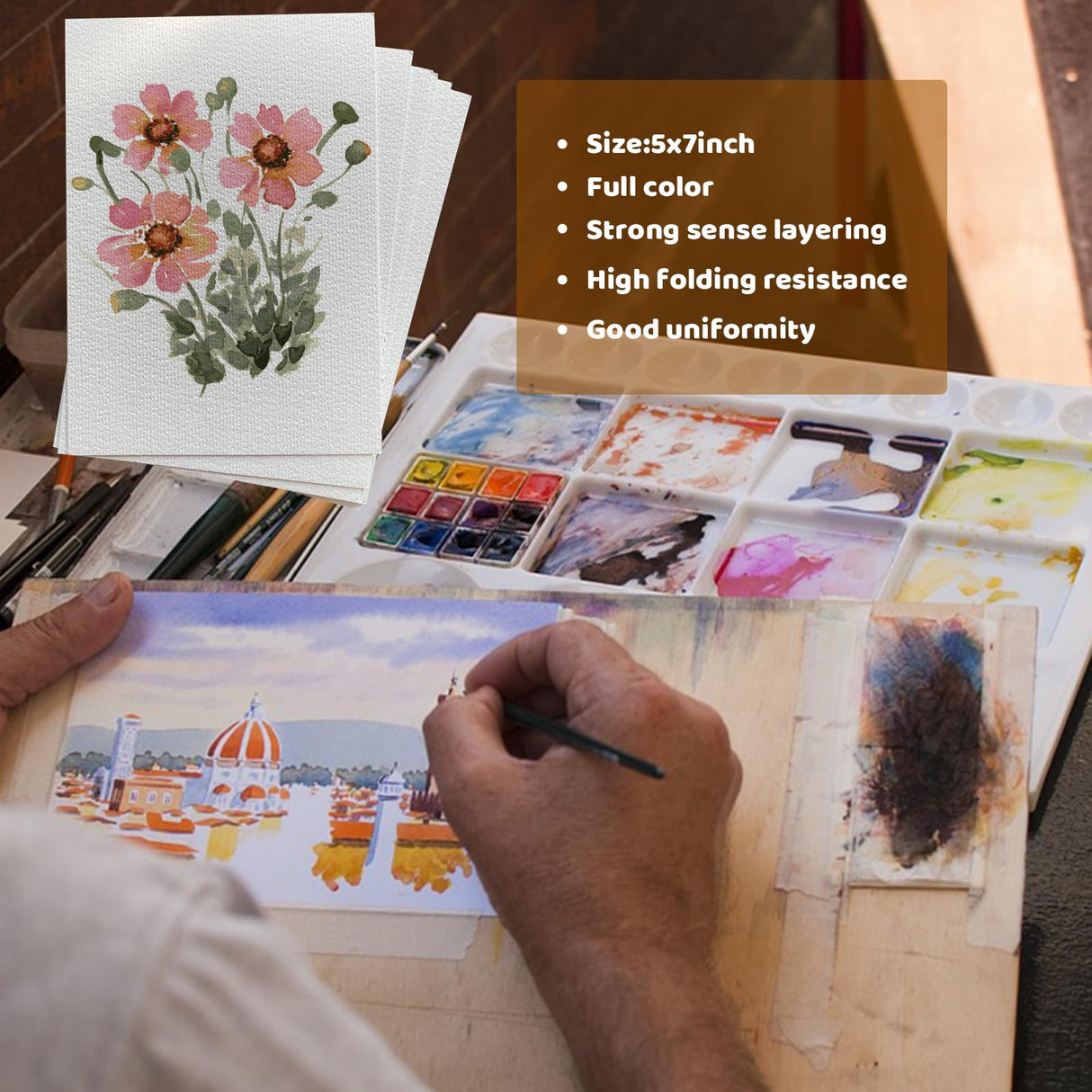 RMSPO 60 Sheets Watercolor Paper,140lb/300gsm Painting Paper Craft Paper for Kids Drawing,Art Room,Homeschool Crafts(5x7 Inch) RMSPO