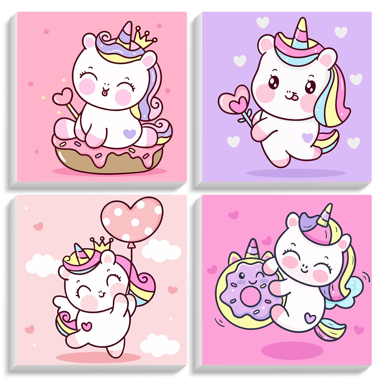 4 Pack Paint by Numbers Kit for Kids with Wooden Frame, Unicorns Easy Framed Paint by Numbers for Kids Age 4-8-12, DIY Simple Acrylic Oil Kids Painting by Numebrs Kit for Home Wall Decor (8x8 Inch) Offito