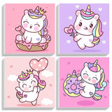 4 Pack Paint by Numbers Kit for Kids with Wooden Frame, Unicorns Easy Framed Paint by Numbers for Kids Age 4-8-12, DIY Simple Acrylic Oil Kids Painting by Numebrs Kit for Home Wall Decor (8x8 Inch) Offito