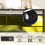 YATINEY King Size Headboard, Headboard with Light and Outlets, Headboard with 2 Storage Shelves, Storage Rack, Adjustable Height, Sturdy and Stable, Easy Assembly, Black YATINEY