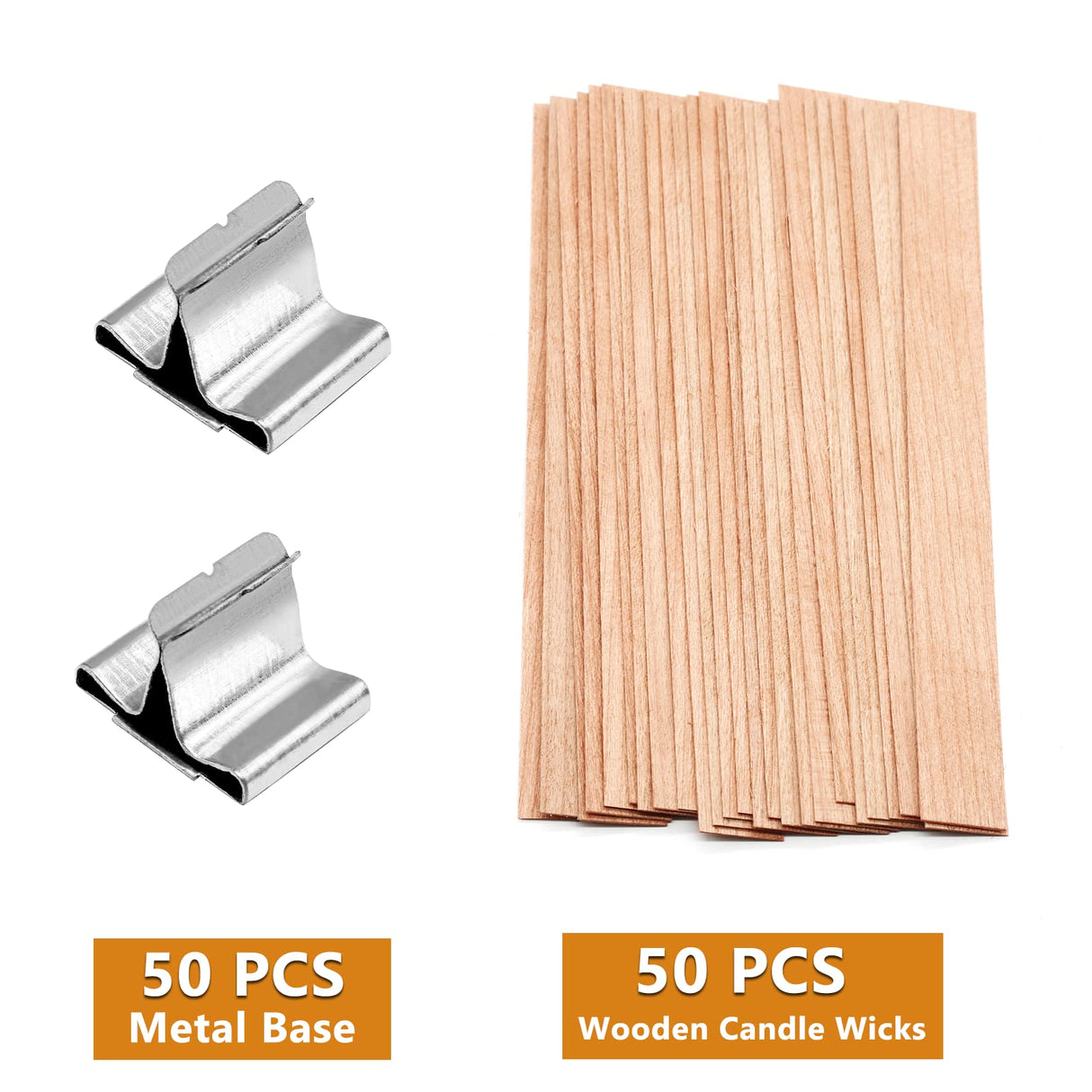 Jiozermi 100 Pcs Wooden Candle Wicks, 15mm x 150mm Smokeless Wood Wicks Crackling Wood Wicks Wooden Core Wax Wicks Candle Making Wicks with Metal Base for DIY Candle Making Jiozermi
