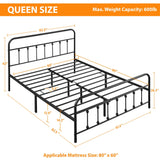 Topeakmart Victorian Style Queen Size Metal Bed Frame with Headboard and Under Bed Storage Topeakmart
