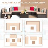 Vongrasig 7 PieceS Outdoor Patio Furniture Sets, Outdoor Sectional Rattan Sofa, PE Manual Weaving Wicker Patio Conversation Set with Cushion, Glass Table, Red Pillow (Beige) Vongrasig