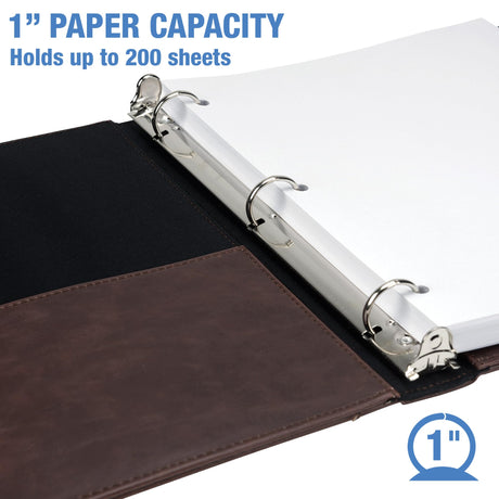 Samsill Vintage Hardback 3 Ring Binder, Professional Binder Organizer, Planner, 1 Inch 3 Ring Binder, Letter Size 8.5 x 11, No Zipper, Brown Samsill