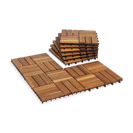 VICTORY RELAX Acacia Wood Decking Tiles 9PCS - Easy Snap Interlocking Deck Tiles for Patio Poolside Balcony Decor - All Weather Waterproof Flooring for Indoor & Outdoor (Round Joints) VICTORY RELAX