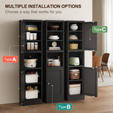 Bevivog Tall Bathroom Storage Cabinet,Narrow Metal Cabinet with Open Compartment,Freestanding Floor Cabinets Adjustable Shelves for Small Spaces, Slim Kitchen Pantry,Living Room,Black Bevivog