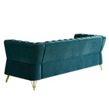 Tmsan 87.4" Velvet Sofa Couch, Mid-Century Modern Chesterfield Loveseat Classic Button Tufted 2 Seater Couch with Golden Legs for Living Room Office Bedroom (Emerald) Tmsan