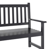 Flash Furniture Adele Commercial Indoor/Outdoor Acacia Wood Bench, 2-Person Slatted Patio Loveseat, for Use in Yard, Garden, Porch, or Park, Black Flash Furniture