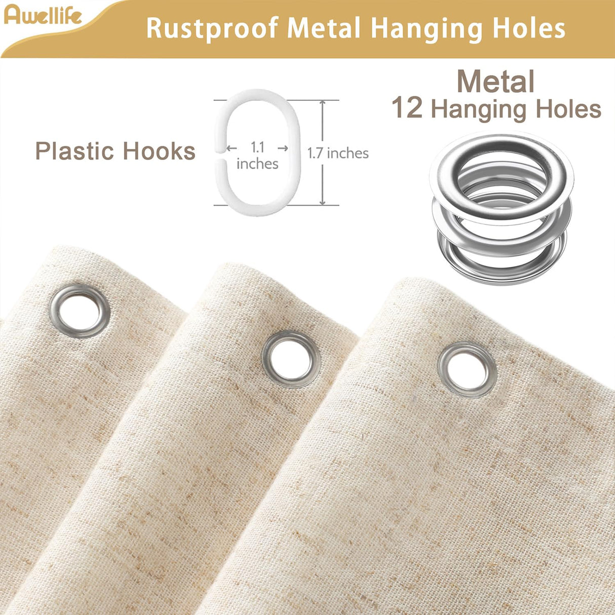 Awellife Linen Shower Curtain Beige Boho Farmhouse Shower Curtains for Bathroom Fabric Cream Cloth Liner 72 x 72 Inch Awellife