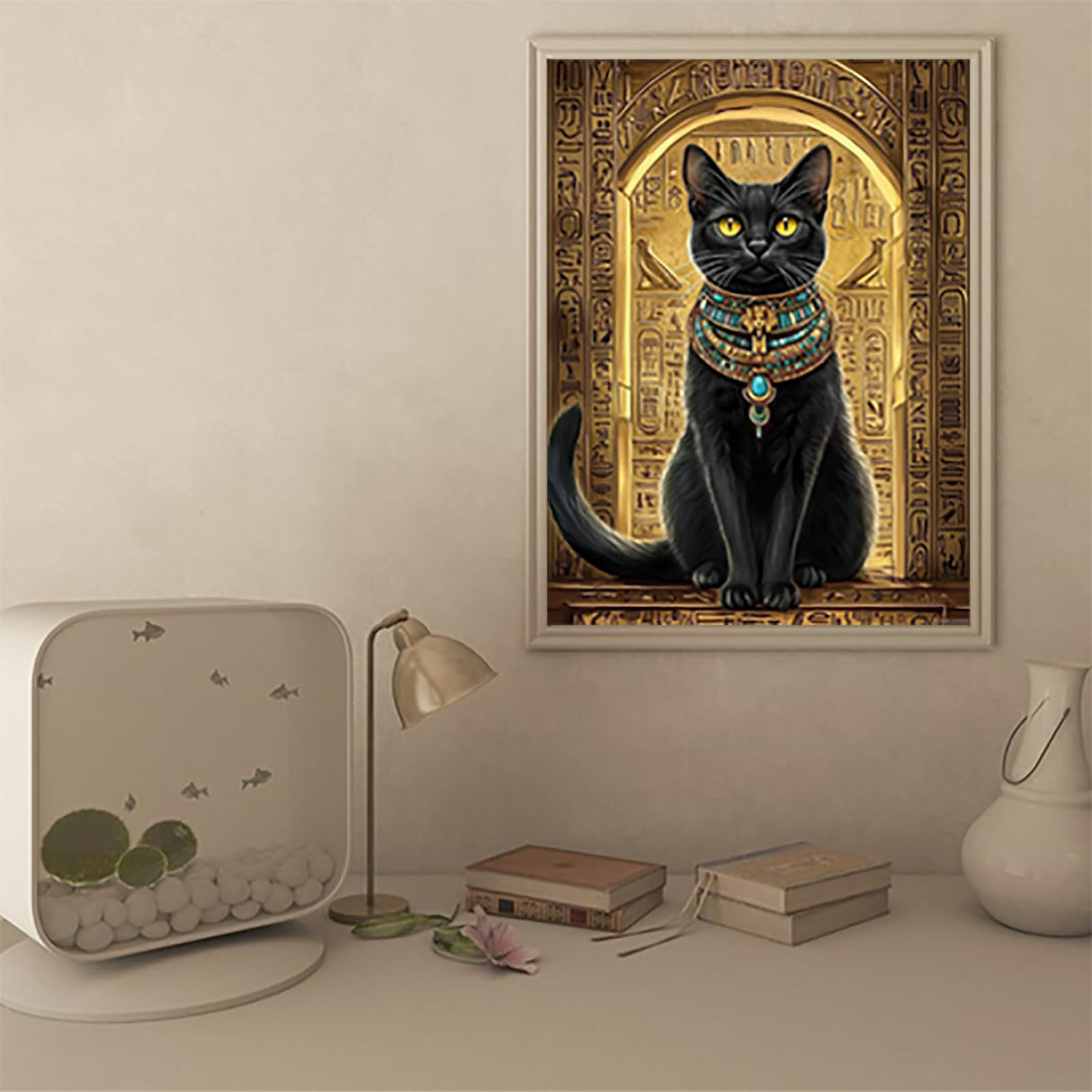 UPABLUNSO 5D Egyptian Bastet Cat Diamond Art Kits for Adults DIY Round Full Drill Diamond Paintings Gem Art for Beginners Home Wall Decor 12x16 Inch UPABLUNSO
