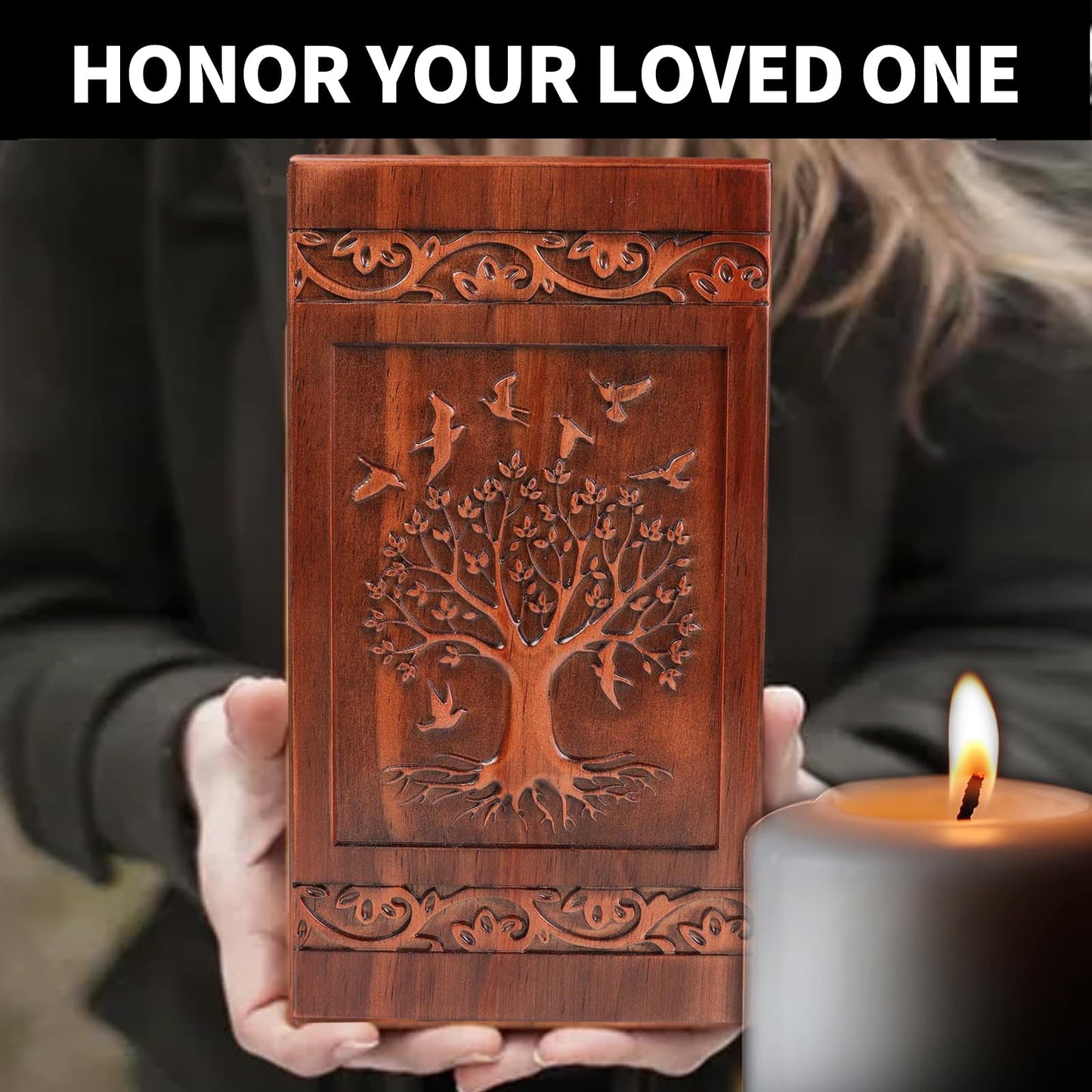 NowDoWin Urn for Ashes Adult Male Female,Cremation Urns for Men Women,Wooden Urns for Human Ashes Adult,Handcrafted Solid Wood Urn with Bag,TSA Approved Urn (Tree of Life, 300LBS Capacity) - WoodArtSupply