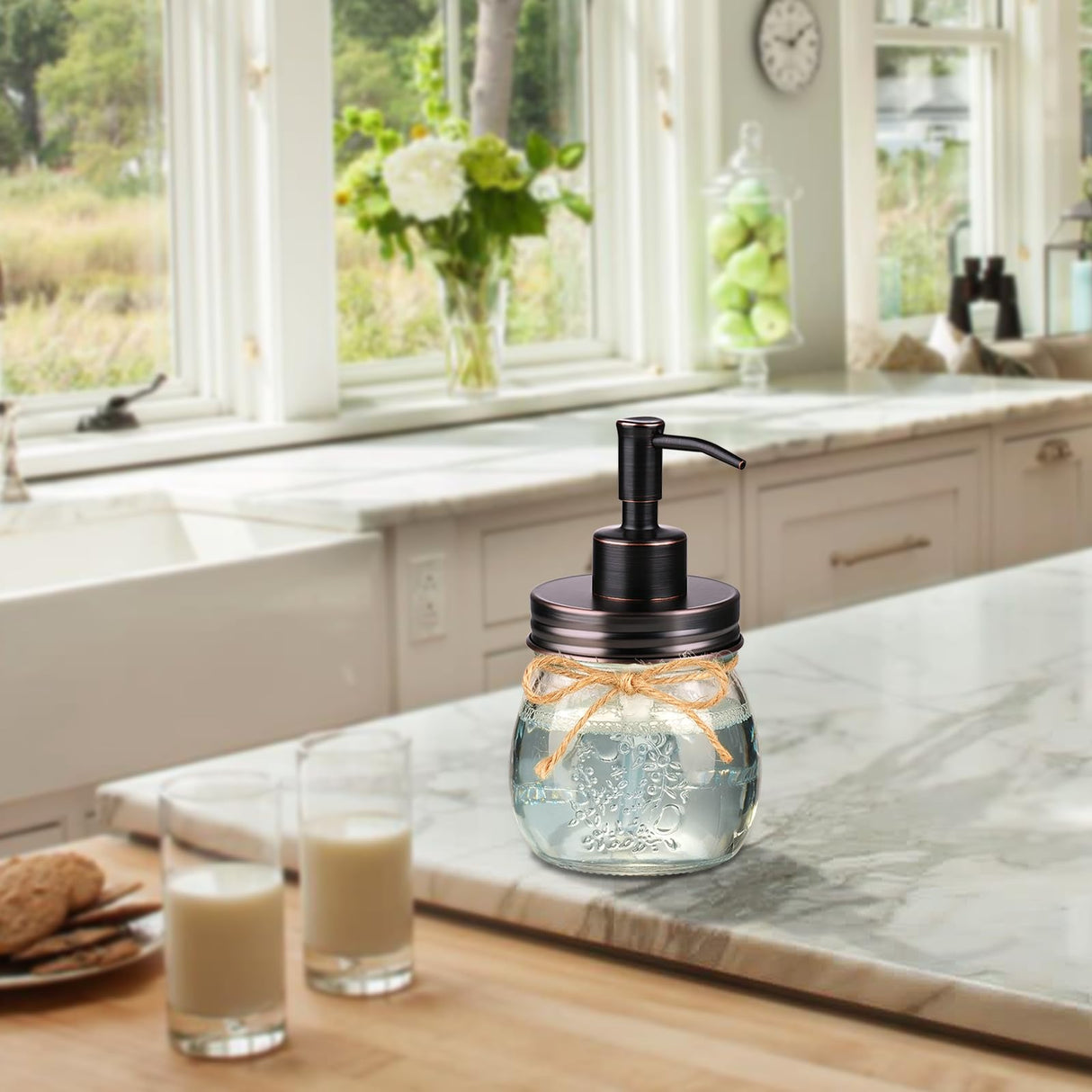 Amolliar 10 OZ Mason Jar Liquid Soap Dispenser, Stainless Steel Pump & Lid, Cute Farmhouse Decor for Kitchen, Bathroom, Refillable Hand Soap Dispenser, Lotion Soap Dispenser, Dish Soap, ORB 1 Pack Amolliar