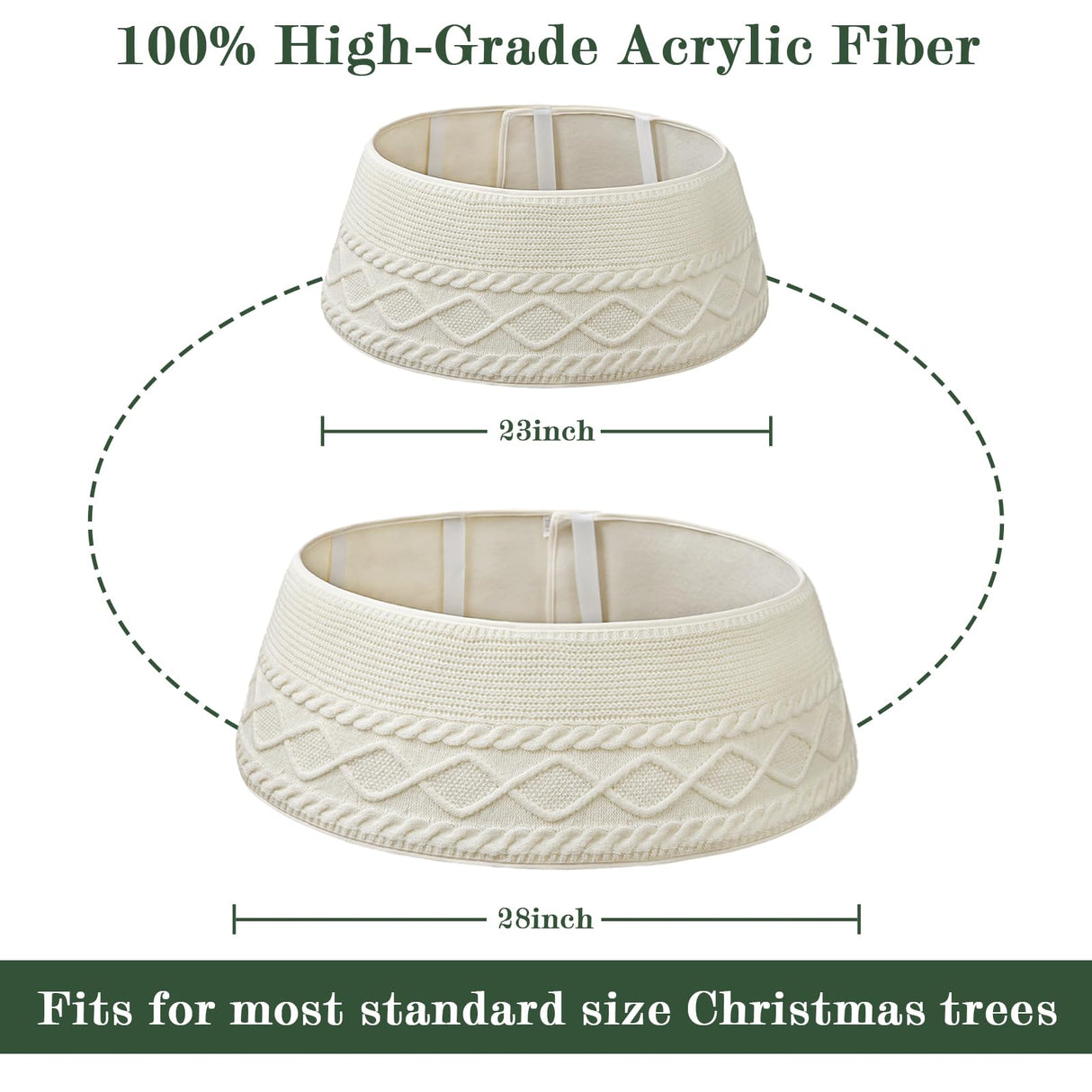 Treory Knitted Christmas Tree Collar: Cream Crossed Diamond Edge Chunky Cable Knit Christmas Tree Collars for Artificial Trees, Farmhouse Rustic Tree Ring Tree Skirt for Christmas Home Décor Treory