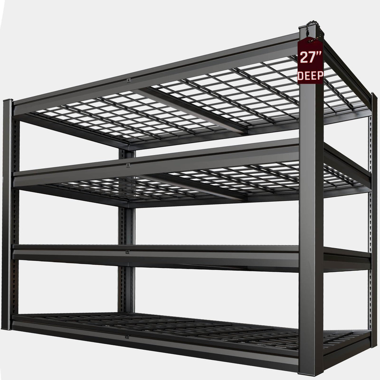 SKZNSA 62" Wide Heavy Duty Garage Shelving Units, 4-Tier Deep Storage Shelves,Black Metal Garage Shelves,Steel Shelf,Large Storage Rack,Industrial Shelving for Shop, 62" W x 27" D x 62" H SKZNSA