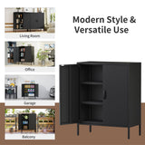 Washsemba Metal Storage Cabinet with Doors and Shelves,Multipurpose Storage Rack, 3-Tier Shelf,Metal Locker Style Accent Cabinet for Home Office,Living Room,Kitchen (Black, 40''H) Washsemba