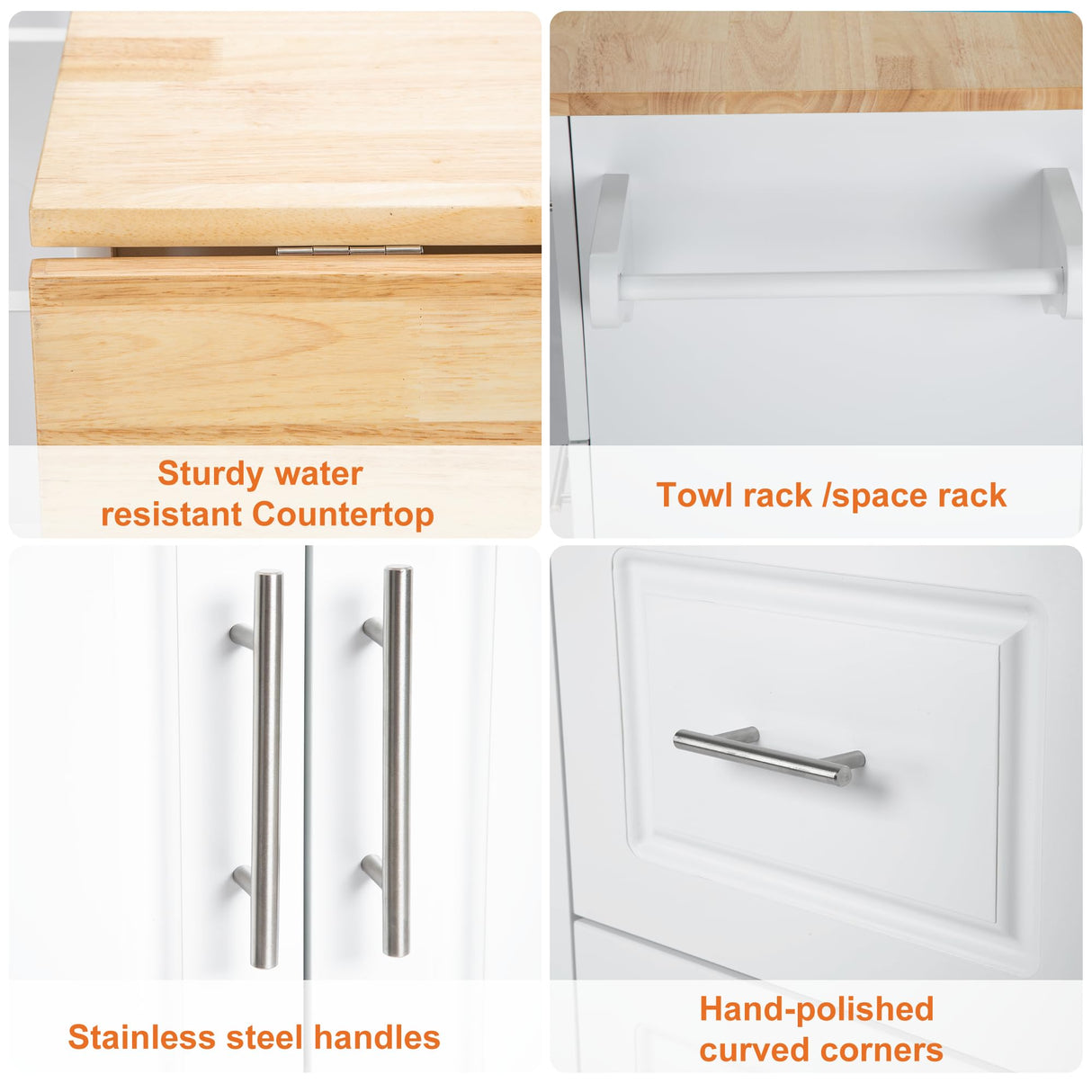 HiDSLiving Kitchen Island 54" Large Rolling Kitchen Island Cart On Wheels with Drop Leaf 3 Drawers 1 Cabinet,Spice Towl Rack Mobile Kitchen Table with Storage, White HiDSLiving