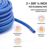 ZELCAN PEX Water Pipe PEX Tubing 1/2 Inch, 2 Rolls of 300ft PEX-B Coil Hose, Non Oxygen Barrier PEX Water Tubes for Water Line & RV Sewer Hose, PEX Radiant Heat Tubing(Red+Blue) ZELCAN