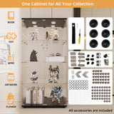 LFT HUIMEI2Y Glass Display Cabinet 4-Shelf with Light,Mirror and Lock, 2 Door Curio Cabinets, 5mm Tempered Glass Floor Standing Bookshelf for Bedroom, Living Room, Black LFT HUIMEI2Y