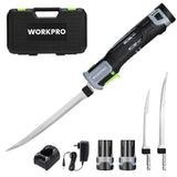 WORKPRO 12V Cordless Electric Fillet Knife with 8'' and 10'' Razor-Sharp Blades, Cordless Fillet Knife with Non-slip Grip Handle and Safety Lock, 2 Rechargeable Battery Packs, 1 Quick Battery Charger, and 1 Storage Carry Case for Fishing, Filleting, Outdo WORKPRO