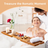 Flyjoe Luxury Teak Bathtub Tray - Foldable Bath Caddy with Expandable Handles, Wine Glass & Phone Holder, Book Stand - Enhance Home Spa Experience with Natural Material - Relaxing & Reading FLYJOE