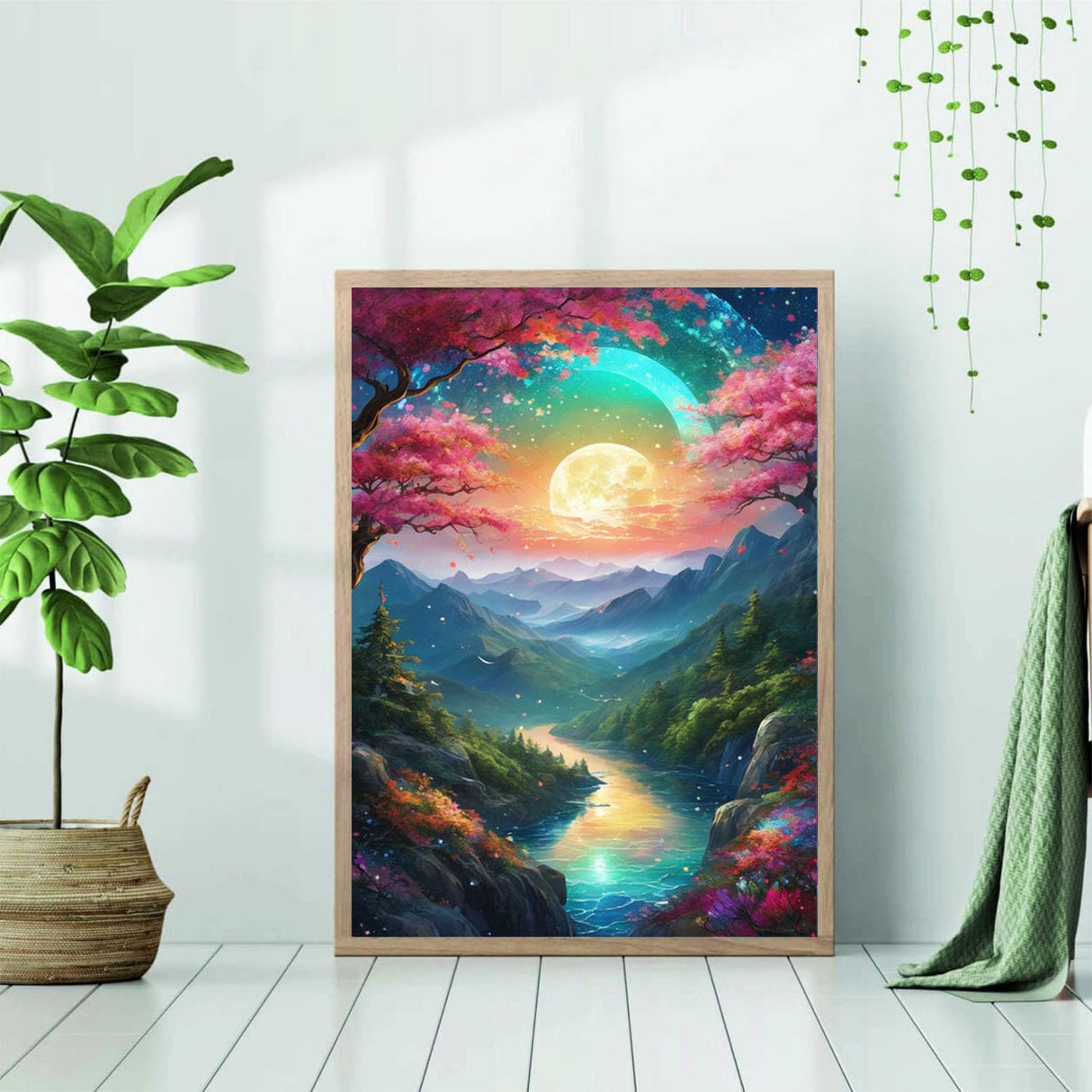 OFRKE Landscape Diamond Painting Kit, Moon Diamond Art for Adults, Full Drill Gem Art, DIY 5D Pink Diamond Dots for Home Wall Decor 12x16inch OFRKE