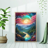 OFRKE Landscape Diamond Painting Kit, Moon Diamond Art for Adults, Full Drill Gem Art, DIY 5D Pink Diamond Dots for Home Wall Decor 12x16inch OFRKE