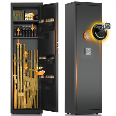 6-10 Gun Safe for Rifle and Pistols,Dual Alarm & Mute Mode Gun Cabinet with Removable Gun Racks,Fingerprint Gun Safes for Shotguns with Multi-Function Panel and Pistol Bags.