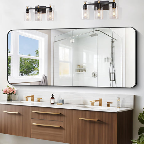 CIVENO Large Bathroom Mirror, 72x30 inch Black Rectangle Mirrors with Metal Frame, Oversized Rounded Corner Wall Mounted Bathroom Vanity Mirror for Over Sinks Living Room Bedroom (Horizontal/Vertical) CIVENO
