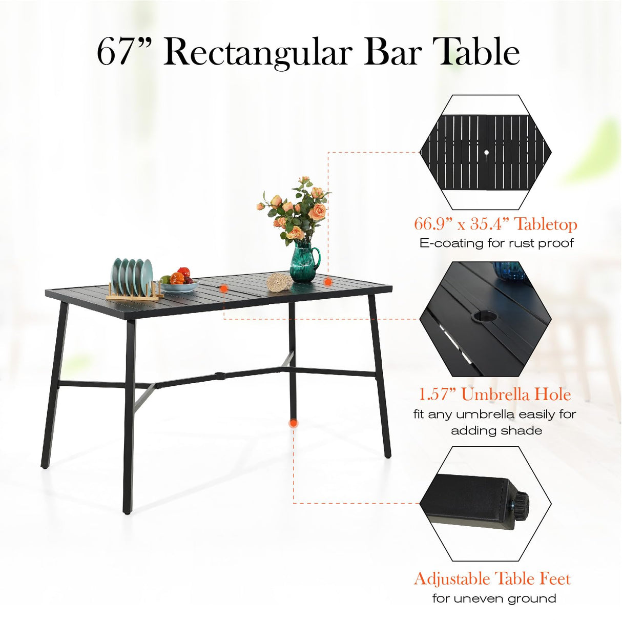 Sophia & William Outdoor Bar Set, Patio Bar Table and Chairs Set, Bar Height Patio Set - 6 x Swivel Bar Chairs(Brown), 1 x Rectangular Bar Table(Black) Sophia & William