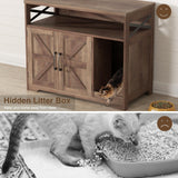 Halitaa Cat Litter Box Enclosure, Hidden Litter Box Furniture with Scratch Pad, Farmhouse Indoor Cat House Washroom End Table, Retro Brown Halitaa