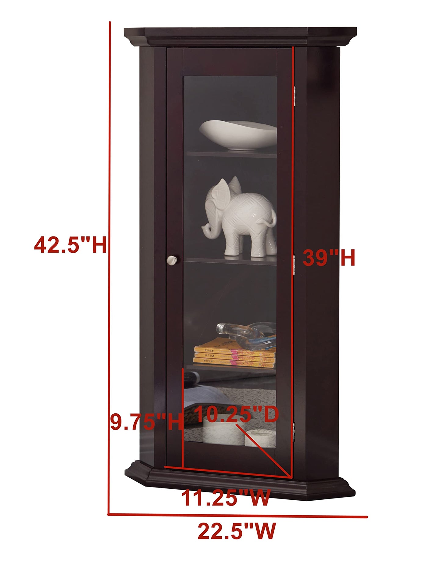 Kings Brand Furniture - Corner Curio Storage Cabinet with Glass Door, Cherry Finish - WoodArtSupply