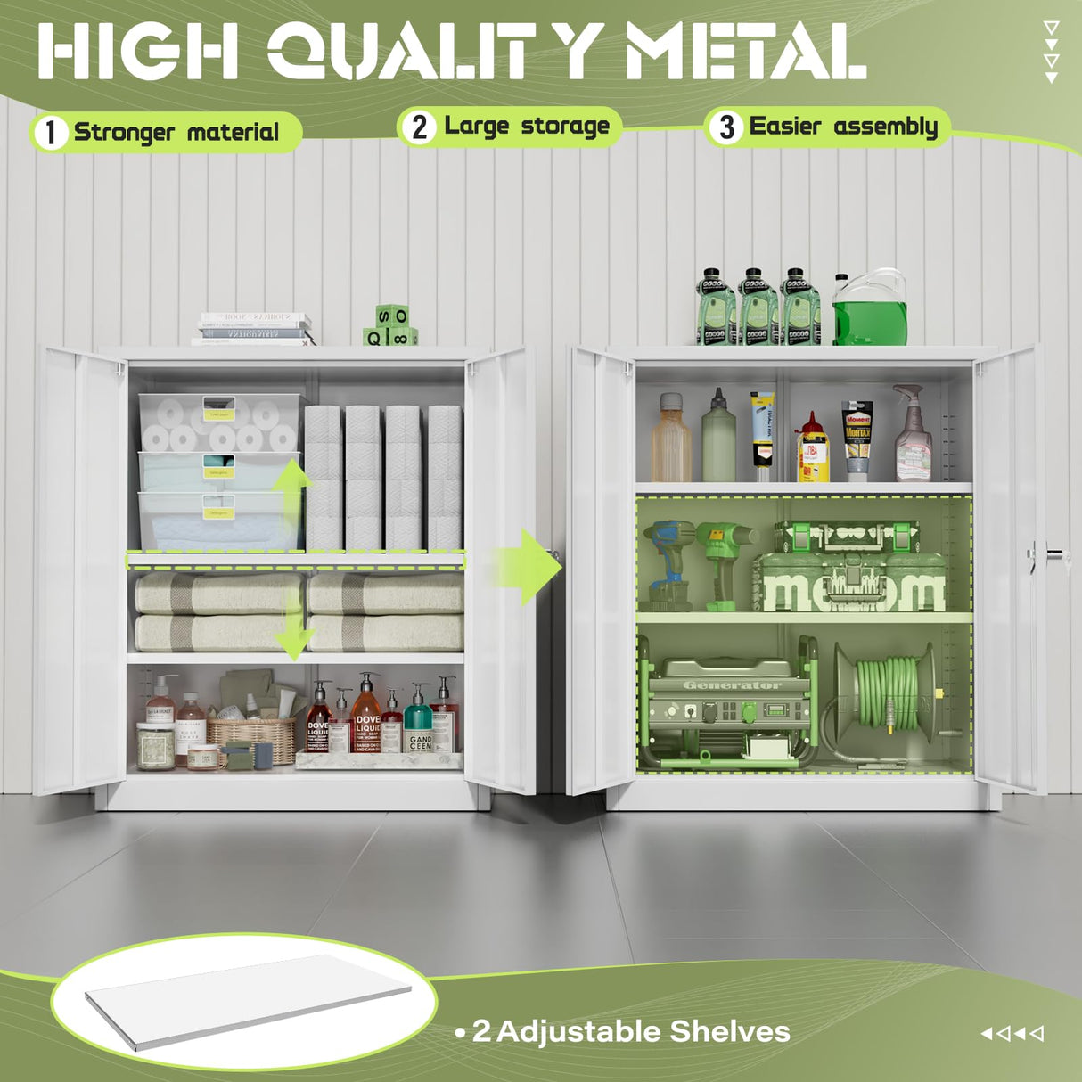 Oakmont Metal Storage Cabinet for Tool Organization, 36" Lockable Garage Storage Cabinets with 2 Doors and 4 Adjustable Shelves, Locking File Cabinet for Office, Home, School (36”-White) Oakcloud