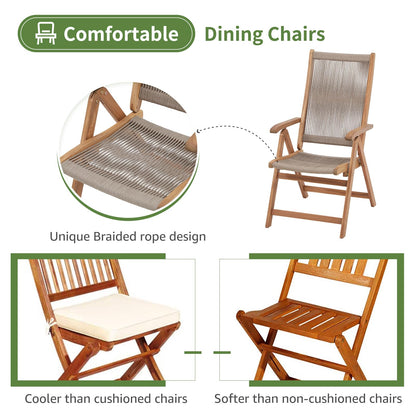 OC Orange-Casual Folding Patio Dining Chair Set of 2, Outdoor Acacia Wooden Rope Reclining Chair w/Armrest, FSC Certified Wood, for Porch, Backyard, Garden, Indoor, Beige - WoodArtSupply