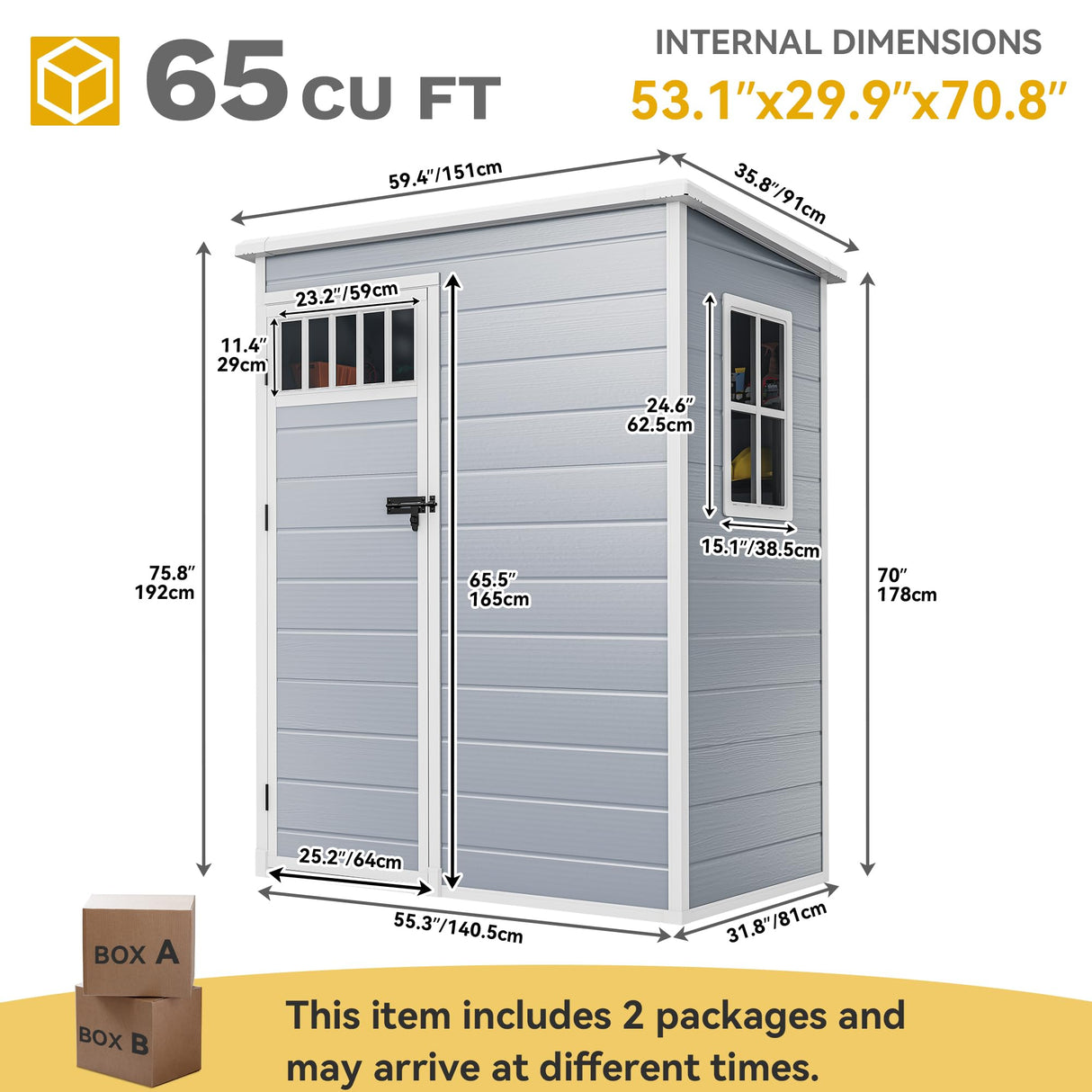 DWVO Outdoor Storage Shed, All-Weather Resin Plastic Storage Shed with Windows, Slanted Roof, Raised Floor, Capacity for Garden Tools & Equipment, Ideal for Backyard & Garden DWVO