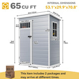 DWVO 5x3FT Outdoor Storage Shed with Fence-Style and Side Windows, Floor, Lockable Doors, Plastic Storage Shed for Backyard and Garden, Gray DWVO