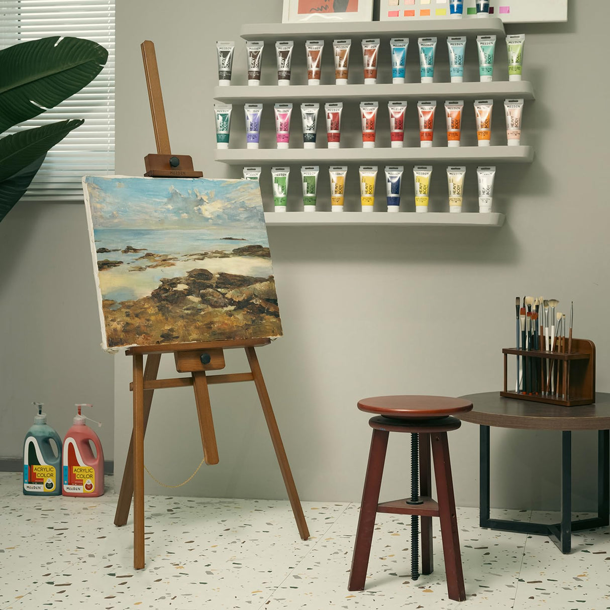 MEEDEN Art Easel Stand for Painting: Solid Beech Wooden Easel Holds Canvas up to 43" for Adult Studio - Adjustable Artist Painting Easel for Wedding Sign Poster Display - Walnut MEEDEN