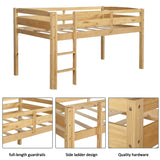 Harper & Bright Designs Twin Size Low Loft Bed with Ladder and Safety Guardrails in Natural Wood Harper & Bright Designs