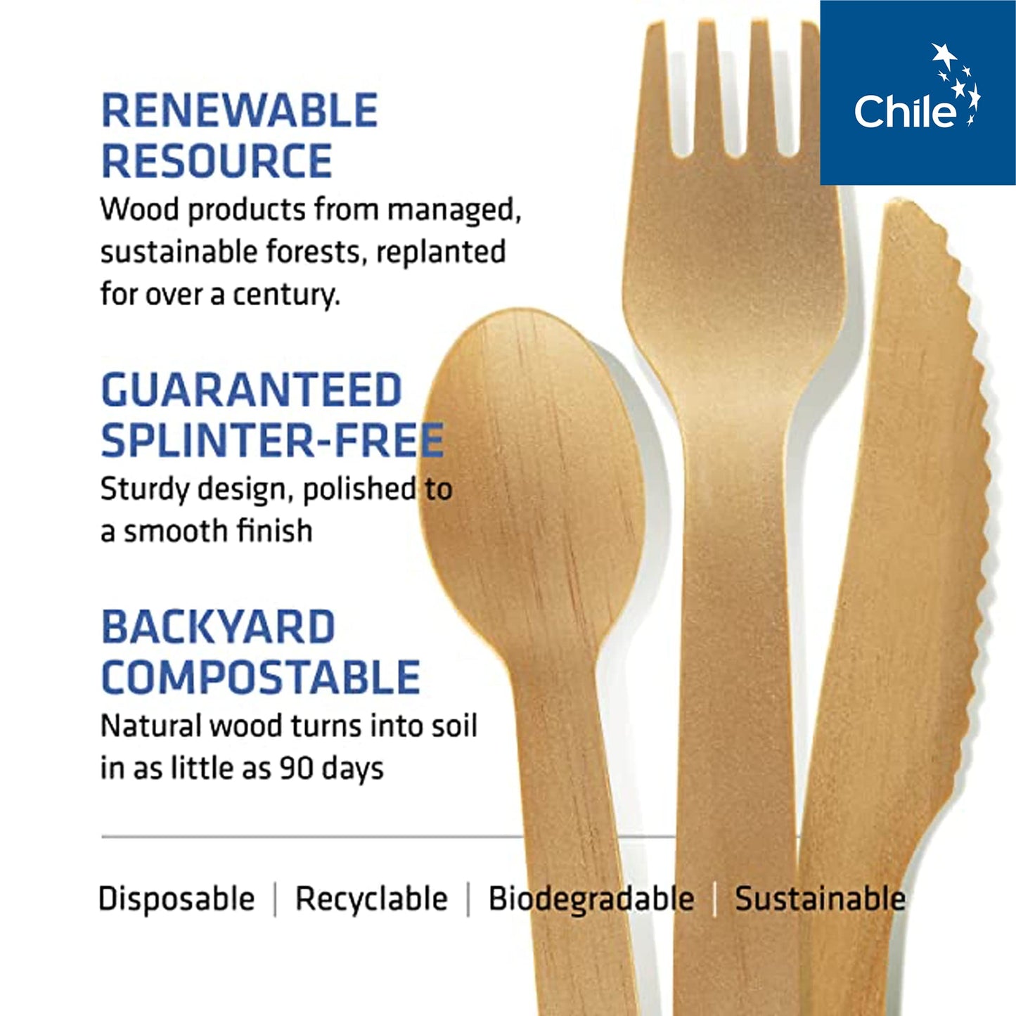 Disposable Wooden Cutlery Set - 100% Home Compostable - 100 Mix - (40 Forks, 40 Spoons and 20 Knives) 6.5", Bamboo Utensils Alternative, Eco-Friendly, Organic, Sustainable and Carbon Neutral Certified