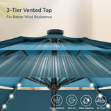 PHI VILLA 10ft Patio Umbrella with Solar Lights, Outdoor 3 Tier Vented Large Market Table Umbrella with 8 Sturdy Ribs and 1.5" Umbrellla Pole for Lawn Poolside Garden Terrace, Peacock Blue & Cerulean PHI VILLA