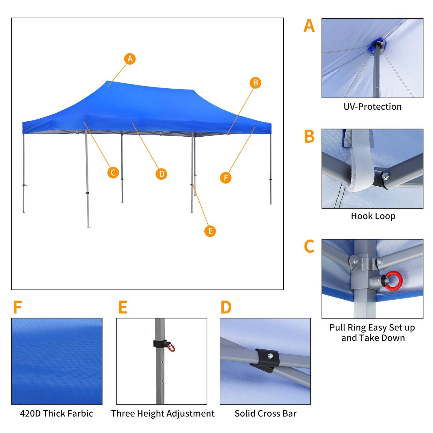 10x20 Ft Wedding Party Canopy Tent Pop up Instant Gazebo with Removable Sidewalls and Windows Blue - WoodArtSupply