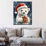 Tucocoo Cute Polar Bear Paint by Numbers Kit for Adult Christmas Animals DIY Canvas Paint by Numbers Red Santa Hat Acrylic Painting Home Decor Paint by Numbers Kits 16x20Inch Frameless Tucocoo