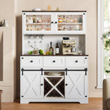 DICTAC Farmhouse Buffet Cabinet with Storage Coffee Bar Station Cabinet with Power Outlet and LED Light, Tall Bar Cabinets with Sliding Barn Door and Wine Glass Rack for Kitchen, Living Room,White DICTAC