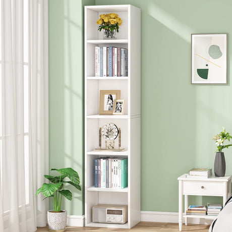 Tribesigns 70.9 Inch Tall Narrow White Bookcase with 6 Tier Cube Shelves for Space-Saving Storage Tribesigns